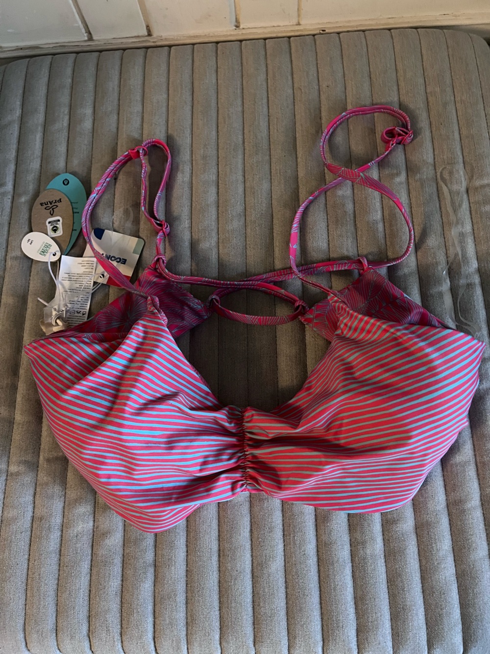 Prana Jess Reversible Pink and Striped Women's Bikini Top size XL